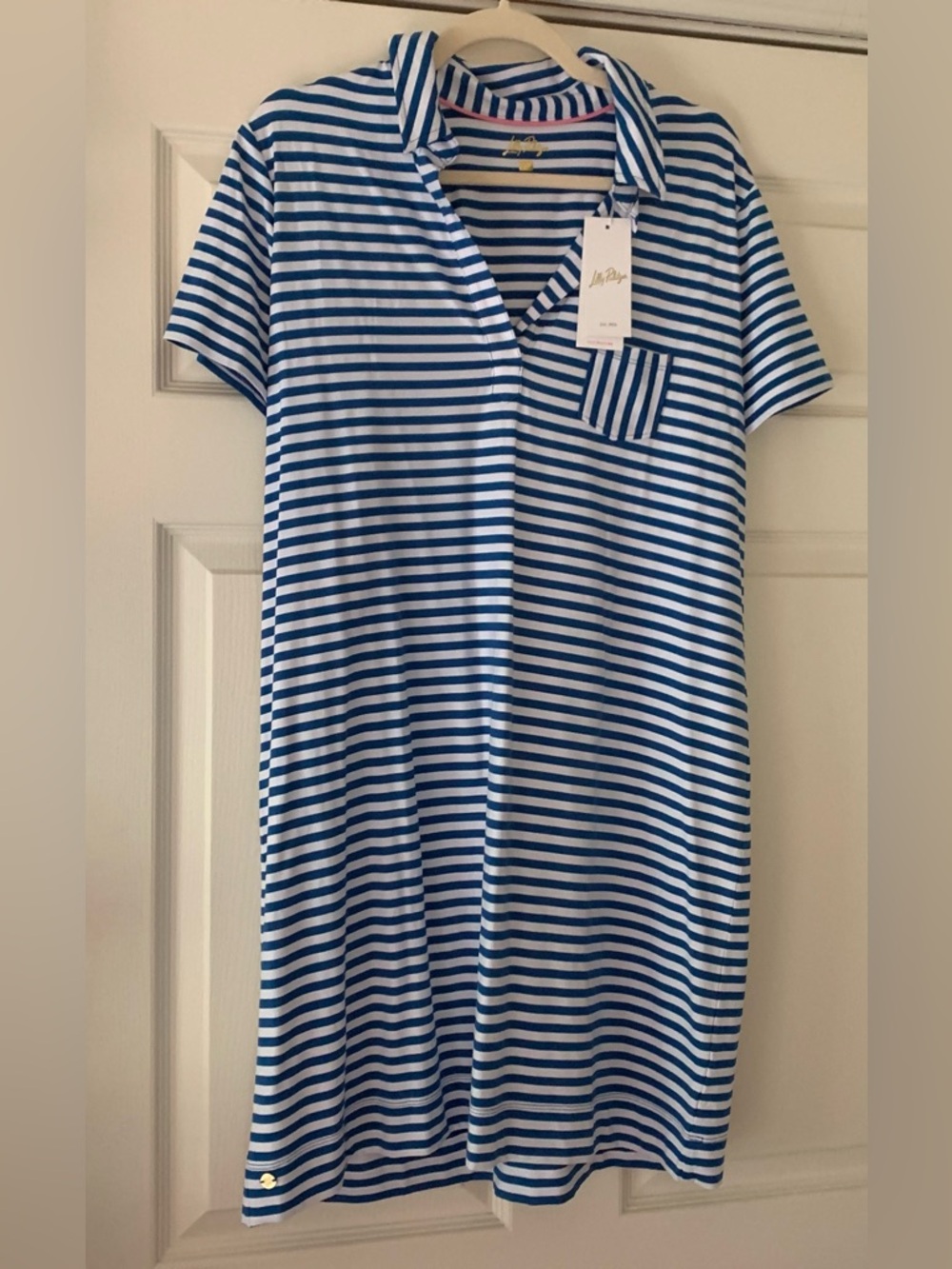 NWT Lilly Pulitzer White & Barton Blue St.Tropez Striped Polo Dress XL